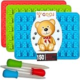 Gooj-Gummy Bear Molds- 3 Silicone Molds 150 gummy bears total 3 BONUS Droppers, e-Book Download.- BPA Free
