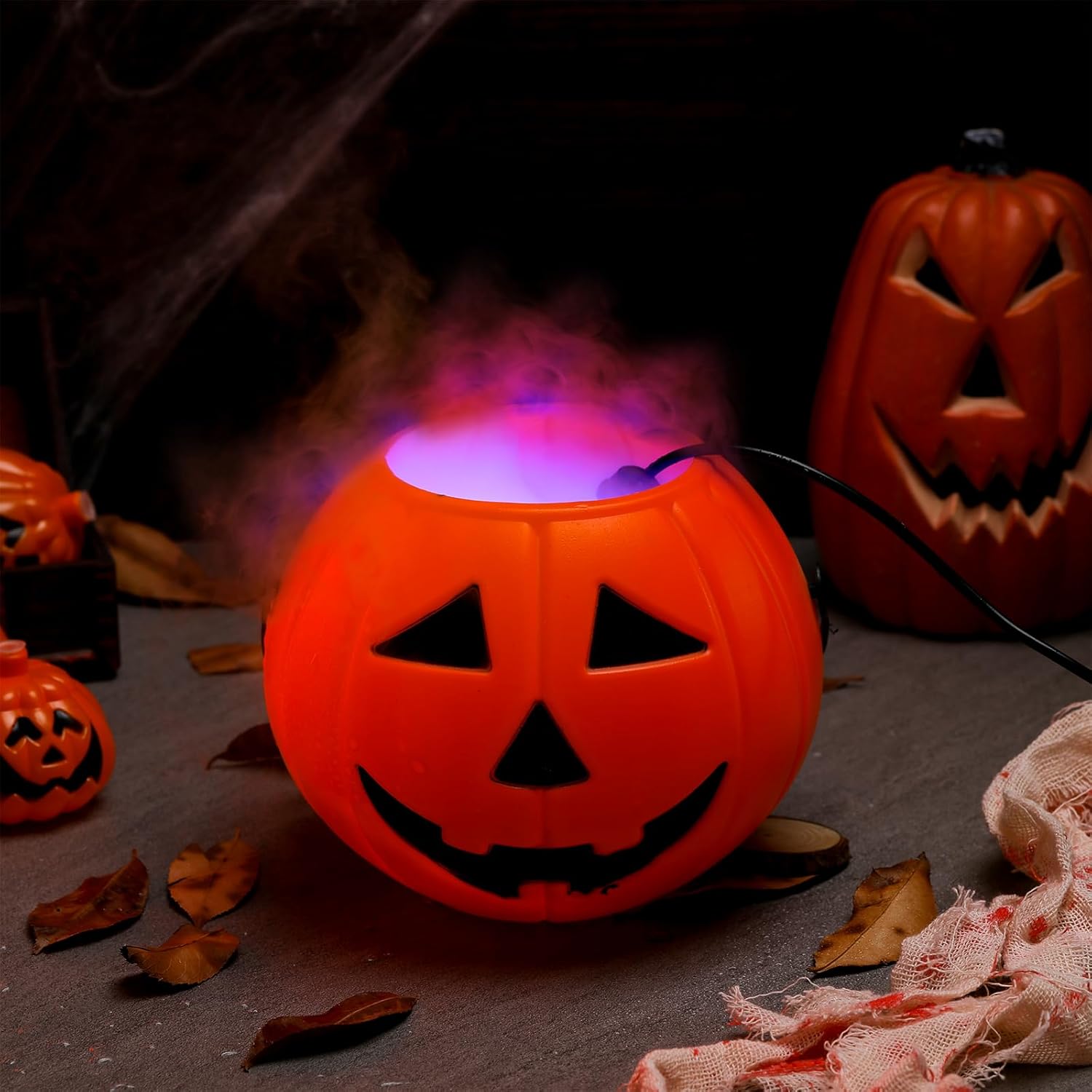 Indoor Fountains & Accessories - Retisee 2 Pack Halloween Bucket Mister 13 LED Mist Maker Fogger Candy Bucket Trick or Treat Bucket with Handle for Halloween Home Outdoor Party Decorations(Pumpkin)