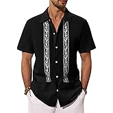 Mens Cuban Guayabera Shirts Cotton Linen Short Sleeve Shirt Casual Hippie Beach Button Down Pocket Shirt
