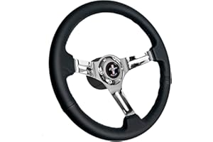 AUTO PRO USA Volante S6 Sport Black Leather Steering Wheel Kit with Pony Emblem Compatible with 1968-1978 Ford Mustang