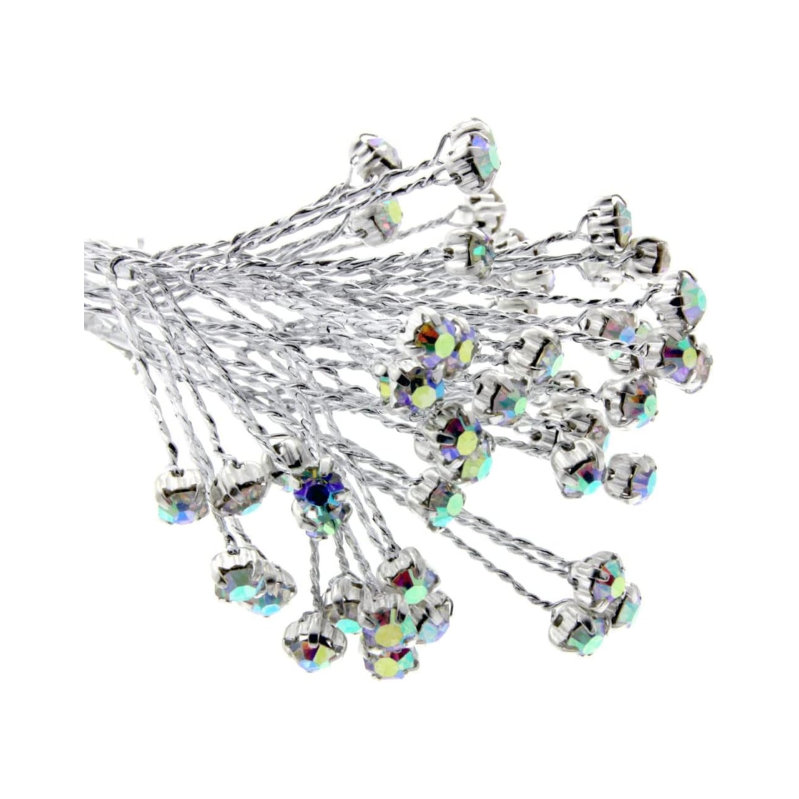 Corsage Creations Iridescent Diamante Branch | Ideal for Wrist Corsages, Floral Arrangements, Wedding Cakes, Tiaras & Crafts | 6 Stems per Bunch, 3 Bunches per Pack | Iridescent Diamante Branch (4mm) โ image 1