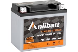 Anlibatt YTX12-BS Motorcycle Battery, 12V 10Ah Rechargeable Maintenance Free Sealed AGM Battery Powersport Replacement Battery for ATV and Scooter