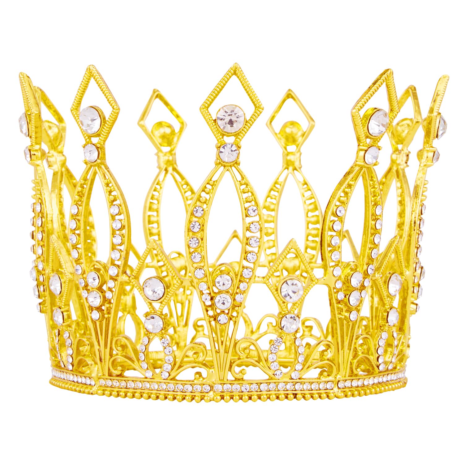 Gold Crown, Vofler Cake Topper Baroque Queen Tiara Vintage Tall Crowns Retro Crystal Rhinestone Hair Jewelry Decor for Women Ladies Girls Bridal King Princess Costume Party Birthday Wedding Pageant