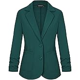Unifizz Womens Casual Work Office Blazer Button Front Blazers Ruched 3/4 Sleeve Jacket Cardigan Suit Pockets
