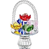 H&D HYALINE & DORA Colorful Crystal Flower Basket Figurine Ornament, Glass Flower with Rotating Base for Home Dress Table Centerpiece Christmas Lady Gift