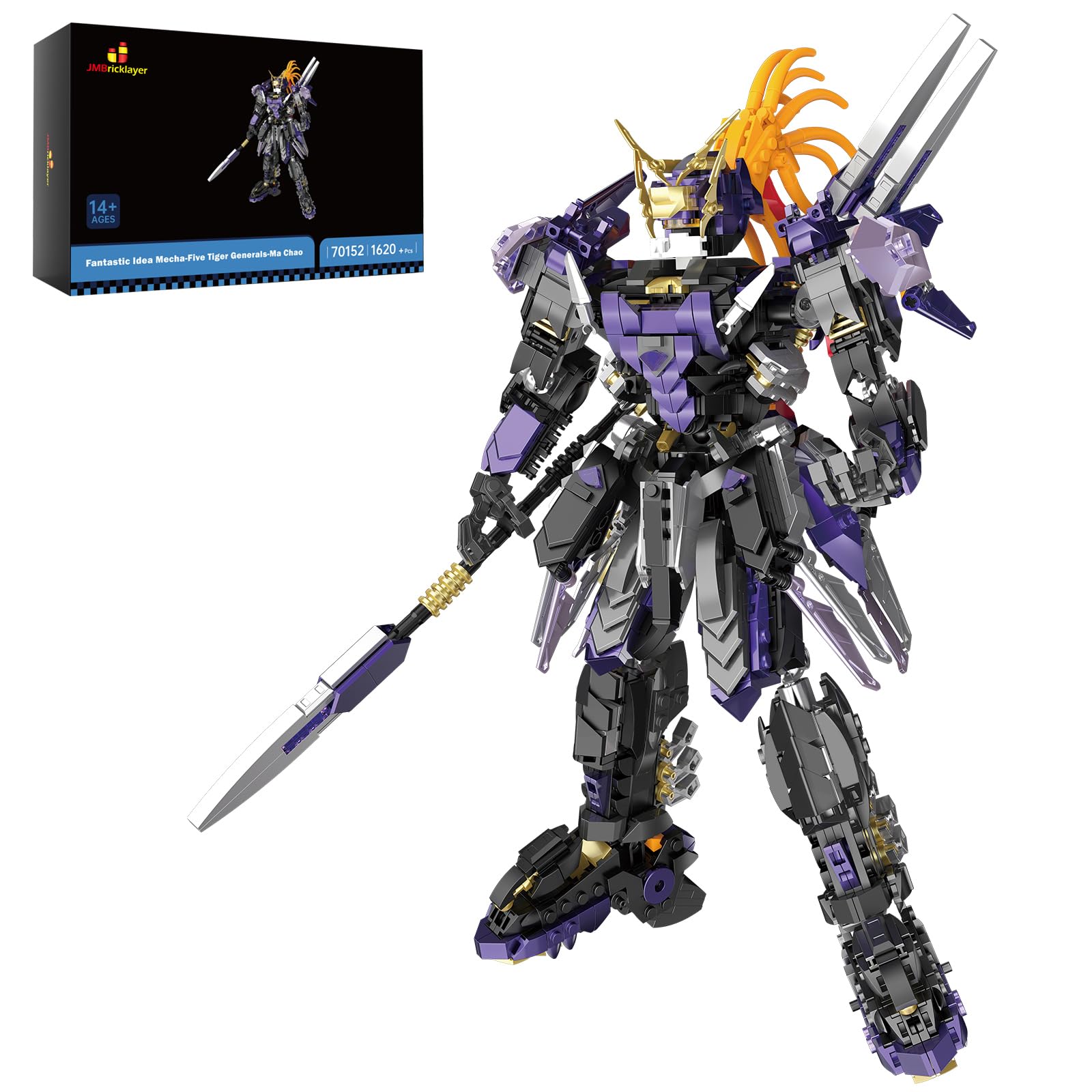 JMBricklayer Mech Robot Action Figure Building Set 70152, Cool Armed Warrior Multi-Posture Mecha Display Role Model Decor, Creative Collection Gifts for Adults Boys Mech Fans (1620 Pieces)