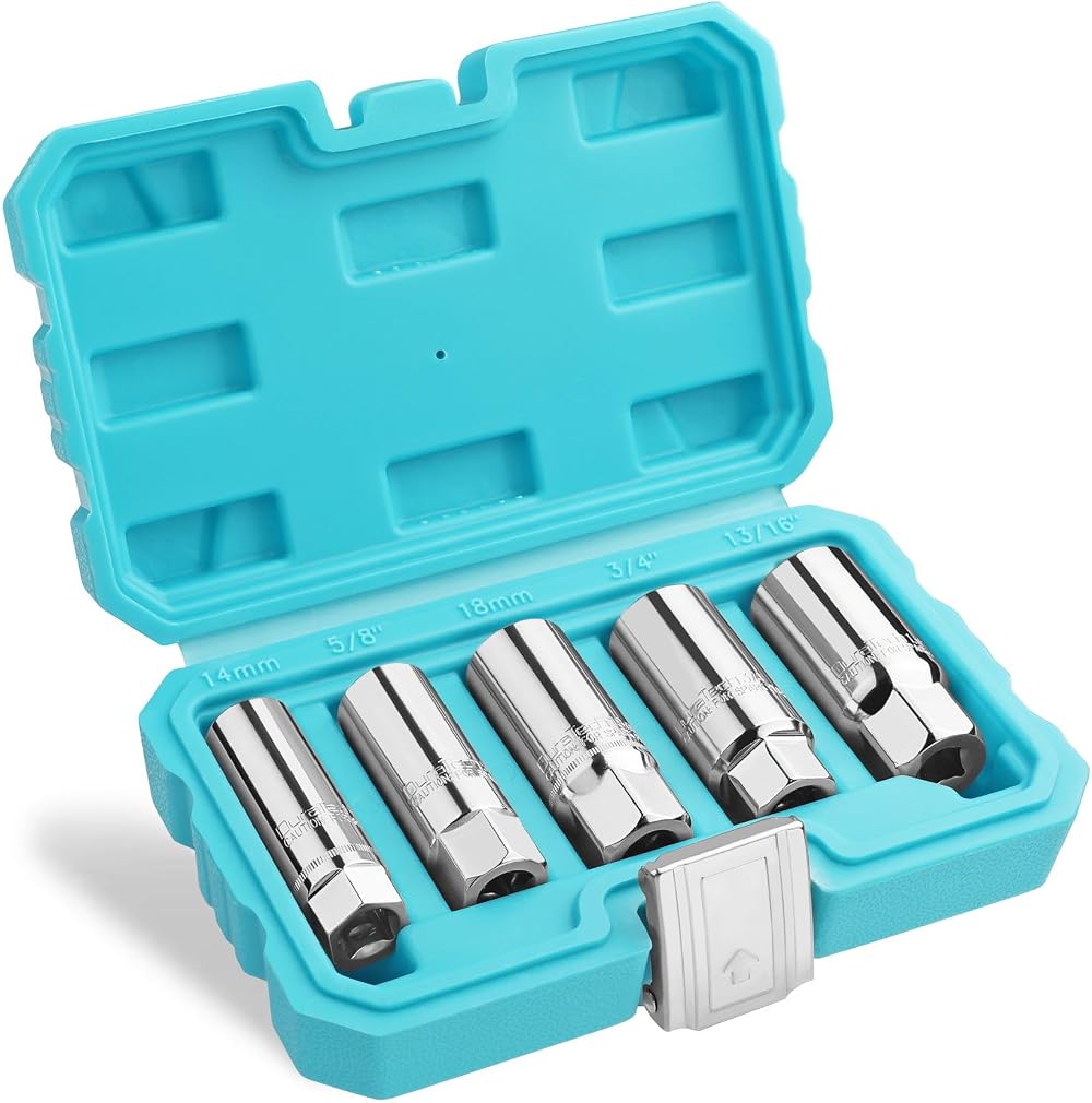 DURATECH Spark Plug Socket Set 5-Piece SAE & Metric 3/8 in Drive 6/12 Point