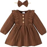 Mioglrie Baby Girl Dress Newborn Baby Girls Clothes Fall Winter Outfits | 3 6 12 18 24 Months,Infant Long Sleeve Dresses,Casual Playwear,Matching Headband,ropa de bebe ni&ntilde;a,Soft,Festival,Hohiday