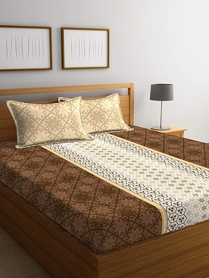 Portico New York Sparkle Printed Cotton 144 TC Queen Double Bedsheet with 2 Pillow Covers (Multicolour, 224x254 cm)