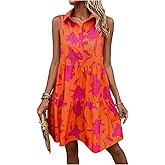 SweatyRocks Women's Floral Print Mini Dress Sleeveless Half Button Ruffled Boho Summer Dresses