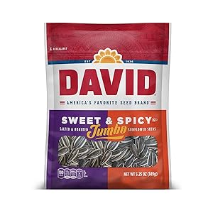 DAVID SEEDS Roasted and Salted Sweet and Spicy Jumbo Sunflower Seeds, Keto Friendly, 5.25 oz, 12 Pack