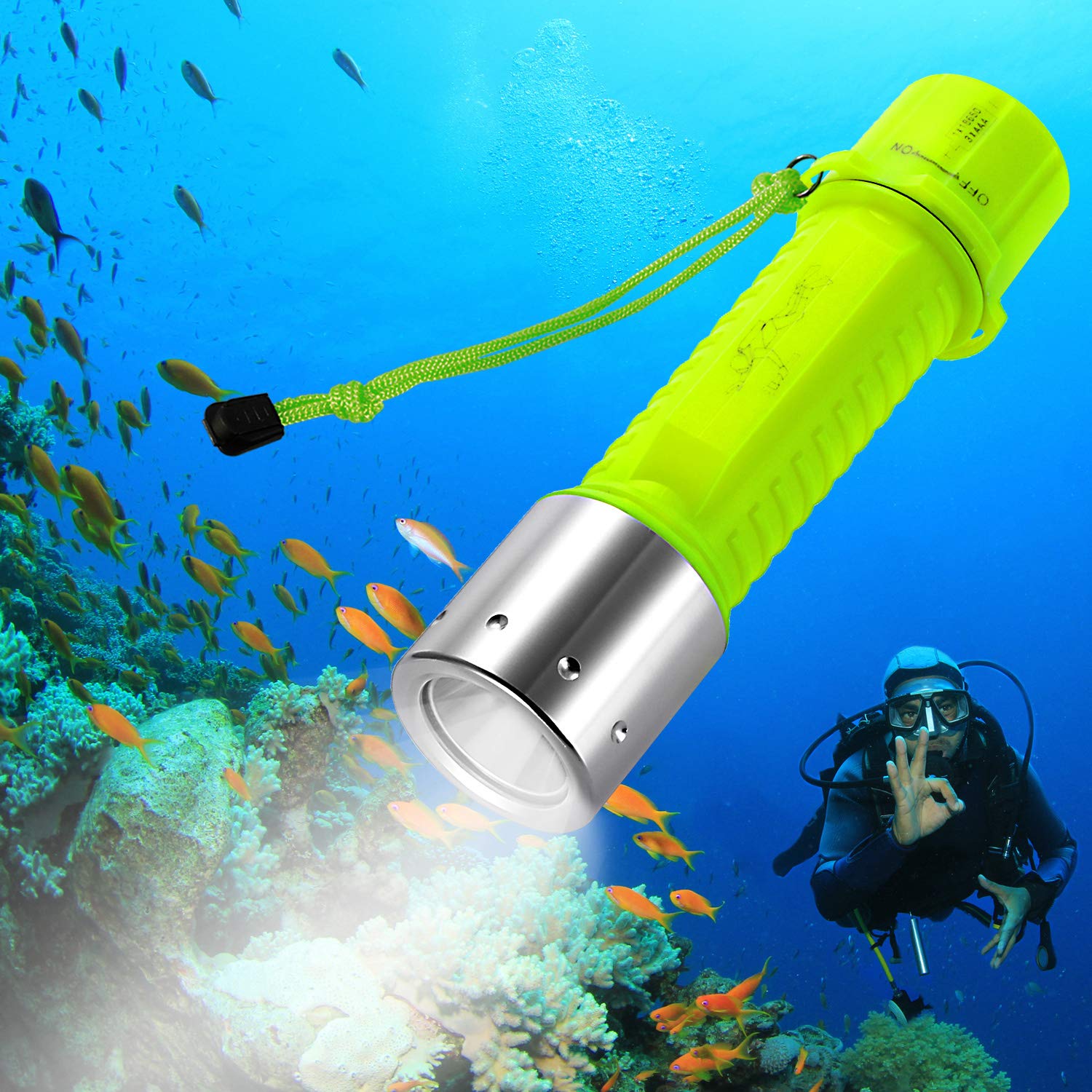 Photo 1 of BlueFire Professional 1100 Lumen Diving Flashlight Bright Submarine Light Scuba Safety Lights Waterproof Underwater Torch for Outdoor Under Water Sports (Green (1-Pack))
