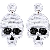 NLCAC Halloween Beaded Skull Earrings Statement Spooky Sugar Skull Skeleton Beaded Dangle Earrings Halloween Costume Jewelry for Women