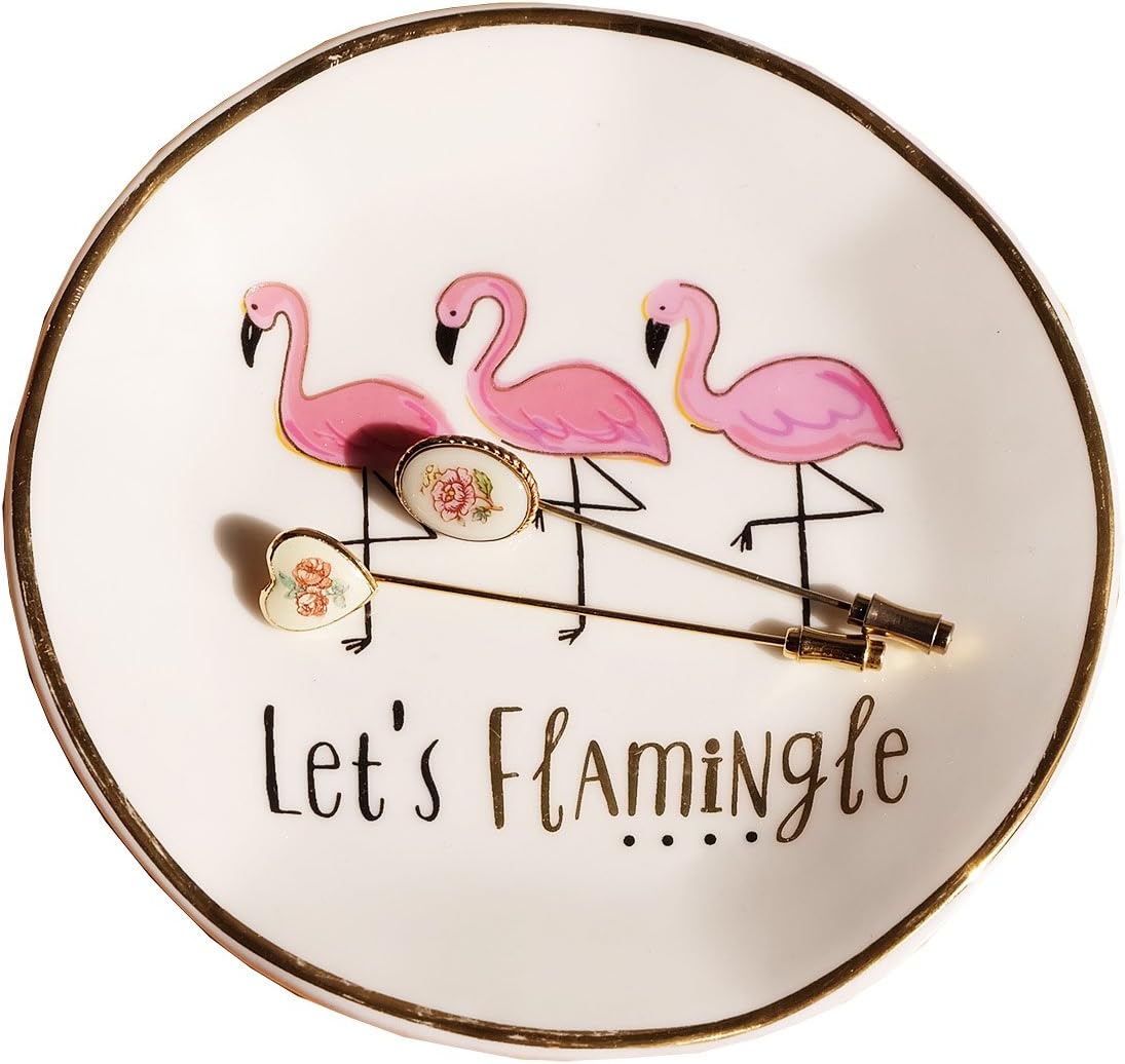 Eastyle Trinket Dish,Let's Flamingle Small Jewelry Tray Decorative Plates