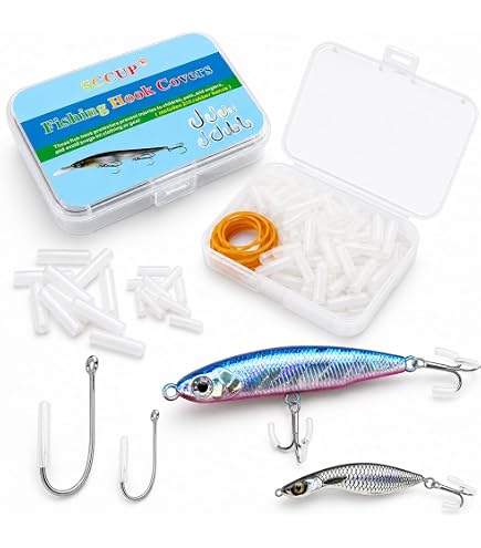 100Pcs Fish Hook Barb Protector with Storage,Treble Hook Covers,Fishing Hook Covers,Fishing Lure Covers : Sports & Outdoors