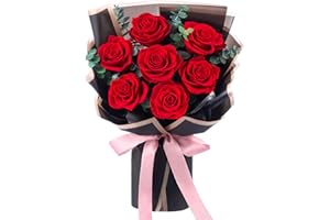 Mosstory Flower Bouquet Flowers for Delivery Prime 7-Piece Preserved Roses Bouquet Gift for Women Mother Wife Mother Day Wedding Anniversary Birthday (Red Roses)