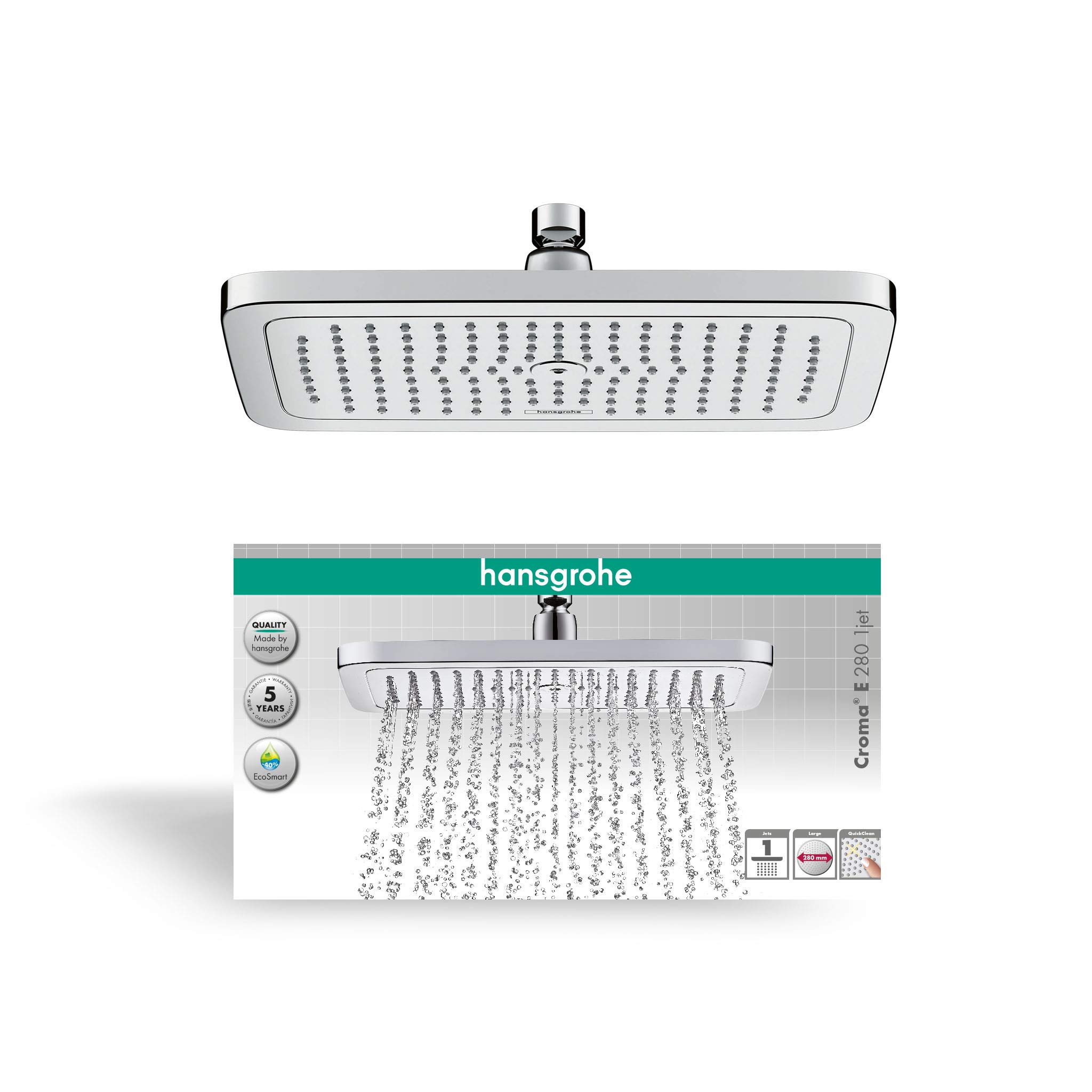 hansgrohe Croma E Water-Saving Overhead Shower 280, 1 Spray, EcoSmart