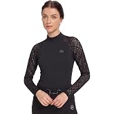 GemRebel Long Sleeve Horse Riding Top, Women's Equestrian Show Shirt | Lace Sleeves, Flattering Fit, Competition Shirt w/ Button Collar Keyhole Opening, 4-way Stretch Breathable Top