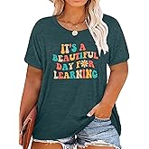Plus Size Teacher Shirts Tops Women It's a Beautiful Day for Learning Tshirt Oversized Teach Tee Gift