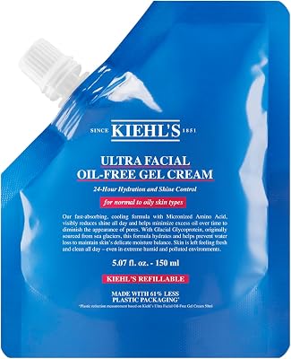 KIEHL'S Ultra Facial Oil-Free Gel Cream, gel hidratante refrescante que reduz o brilho, RECARGA de 150ML