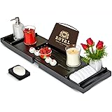 ROYAL CRAFT WOOD Luxury Bamboo Bathtub Caddy Tray with Book and Wine Holder (Black)