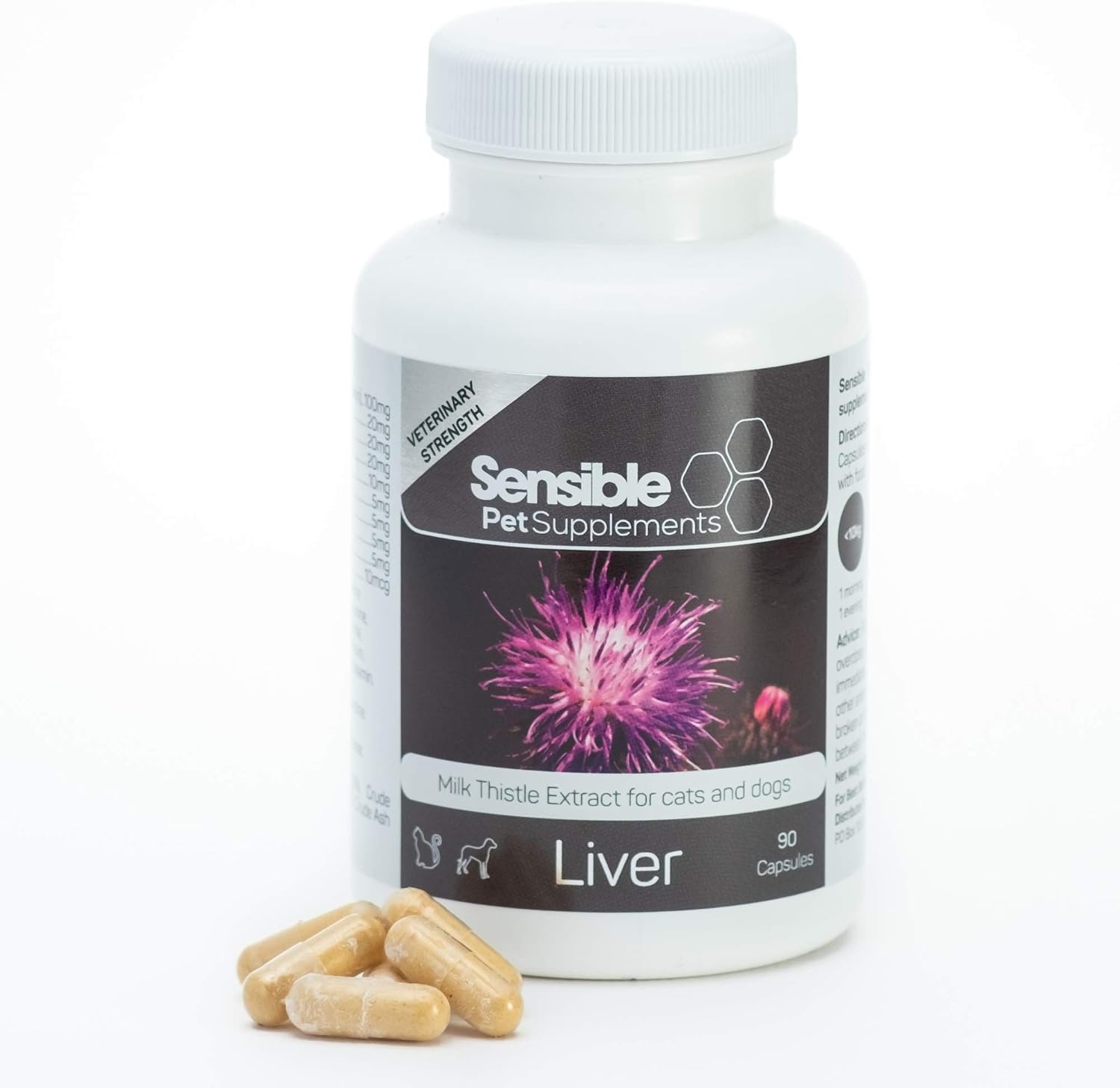 Sensible Pet Supplements 'Liver'. Supplement for dogs and cats supporting liver function. Contains Milk Thistle Extract. 90 sprinkle capsules