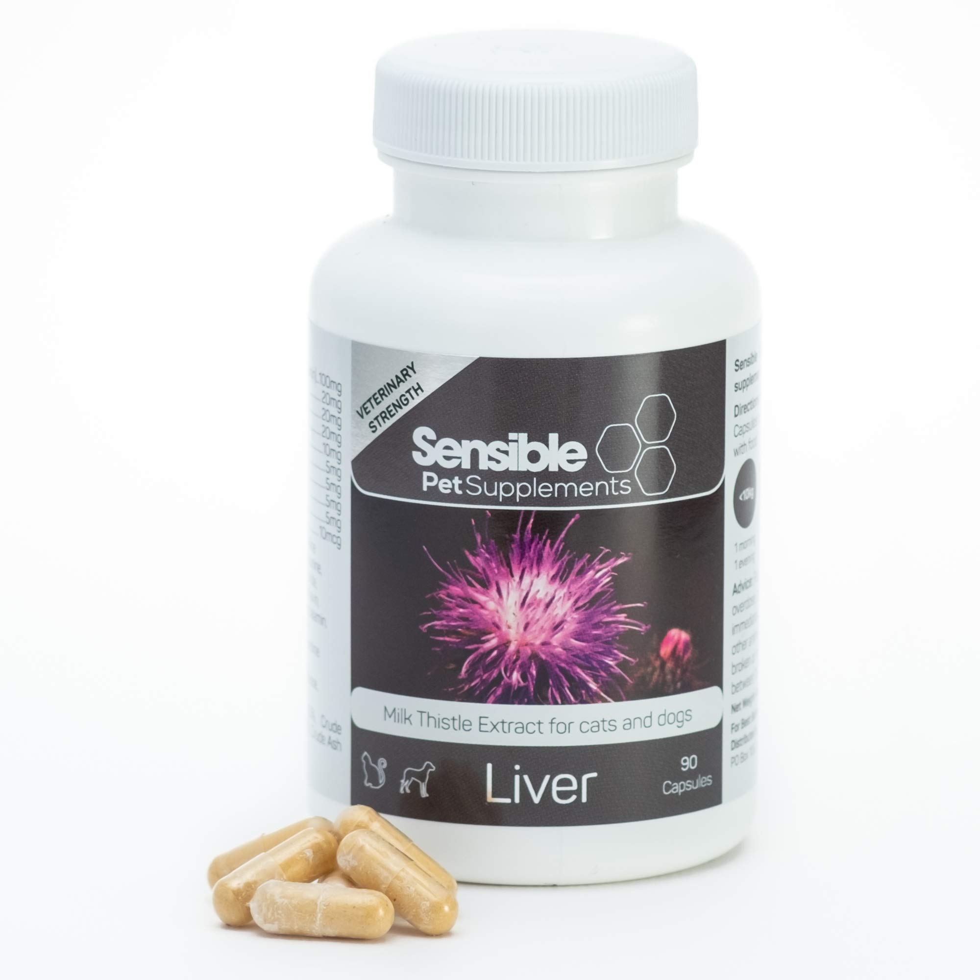 Sensible Pet Supplements 'Liver'. Supplement for dogs and cats supporting liver function. Contains Milk Thistle Extract. 90 sprinkle capsules.
