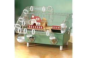 LOLLBIRD Large Hamster Cage 17x11x13 Inch Acrylic Habitat - Multi-Level Enclosure for Dwarf/Syrian Hamsters, Mice & Gerbils (Ventilated Design & Removable Base) (Greener, 17.7x11.81x13 Inch)