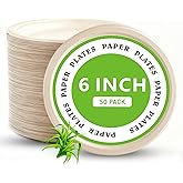 Yarmchahk Disposable Paper Plates, 6 inch Heavy Duty Paper Plate, Soak and Cut Proof, Natural Biodegradable Bagasse Plates for Microwave, Dinner, Party, Picnic,50 Pack