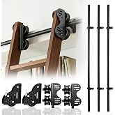 ZSUCC 12FT Sliding Library Ladder Hardware Kit, Upgraded Rolling Hardware | Heavy Carbon Steel, 350lb Capacity, Telescopic Roller, PU Floor Roller with Brake, Matte Black (No Ladder)