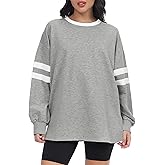 XIWUKOD Women Crewneck Color Block Sweatshirts Striped Tops Long Sleeve Shirts Casual Oversized Fall Pullover
