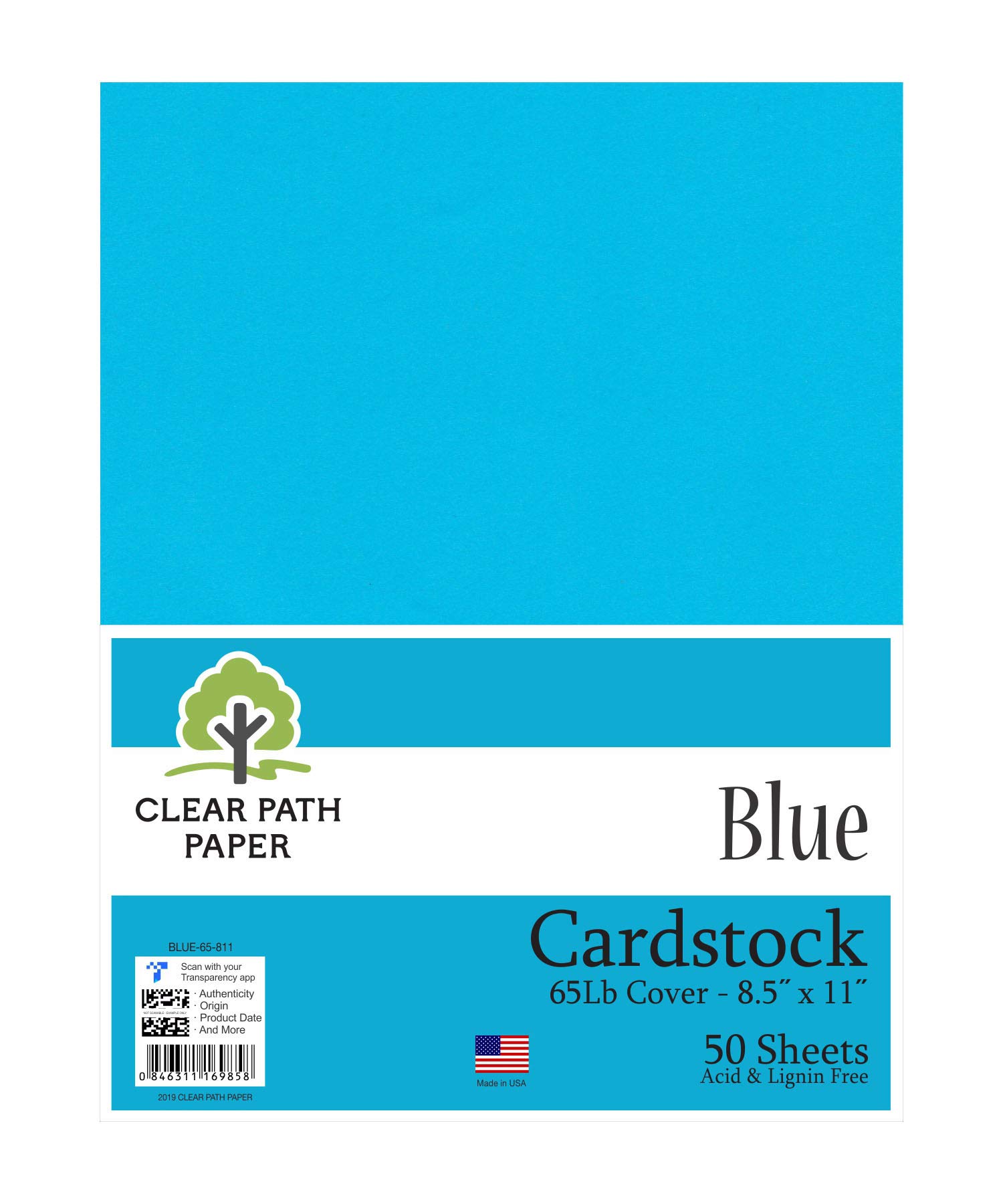 Clear Path Paper Blue Cardstock - 8.5 x 11 inch - 65Lb Cover - 50 Sheets
