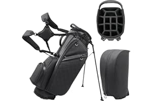 BOBOPRO Golf Stand Bag with 14 Way Full Length Dividers, PU Leather Golf Bag for Men, Luxury Lightweight Waterproof Golf Bags with Stand, 6 Pockets & Cooler Pouch, Adjustable Dual Straps, Rain Cover Hood