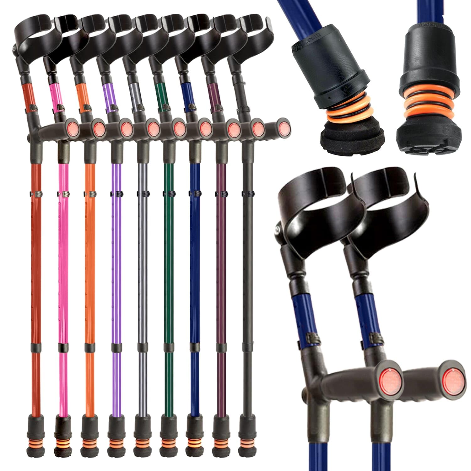 Flexyfoot Shock Absorbing Soft Grip Double Adjustable Crutches - Improve Safety, Improve Grip, Reduce Shocks & Jarring – Pair - Blue