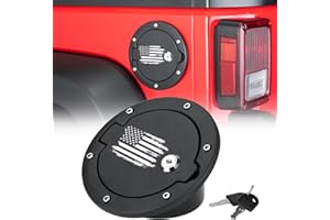 PARFYTER Locking Fuel Filler Tank Door Black Lock Gas Cover Cap Compatible with Jeep Wrangler 2007-2017 JK & Unlimited 2 door and 4 door ， US Flag Sticker Accessories+Aluminum+ABS Accessories