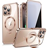 [CD Metal Ring Stand + Built-in Privacy Screen Protector] Magnetic Case for iPhone 16 Pro 6.3" [Soft Bumper Full Signal] [Compatible with MagSafe] 9H Glass Full Body Shockproof Clear Case, Desert Gold