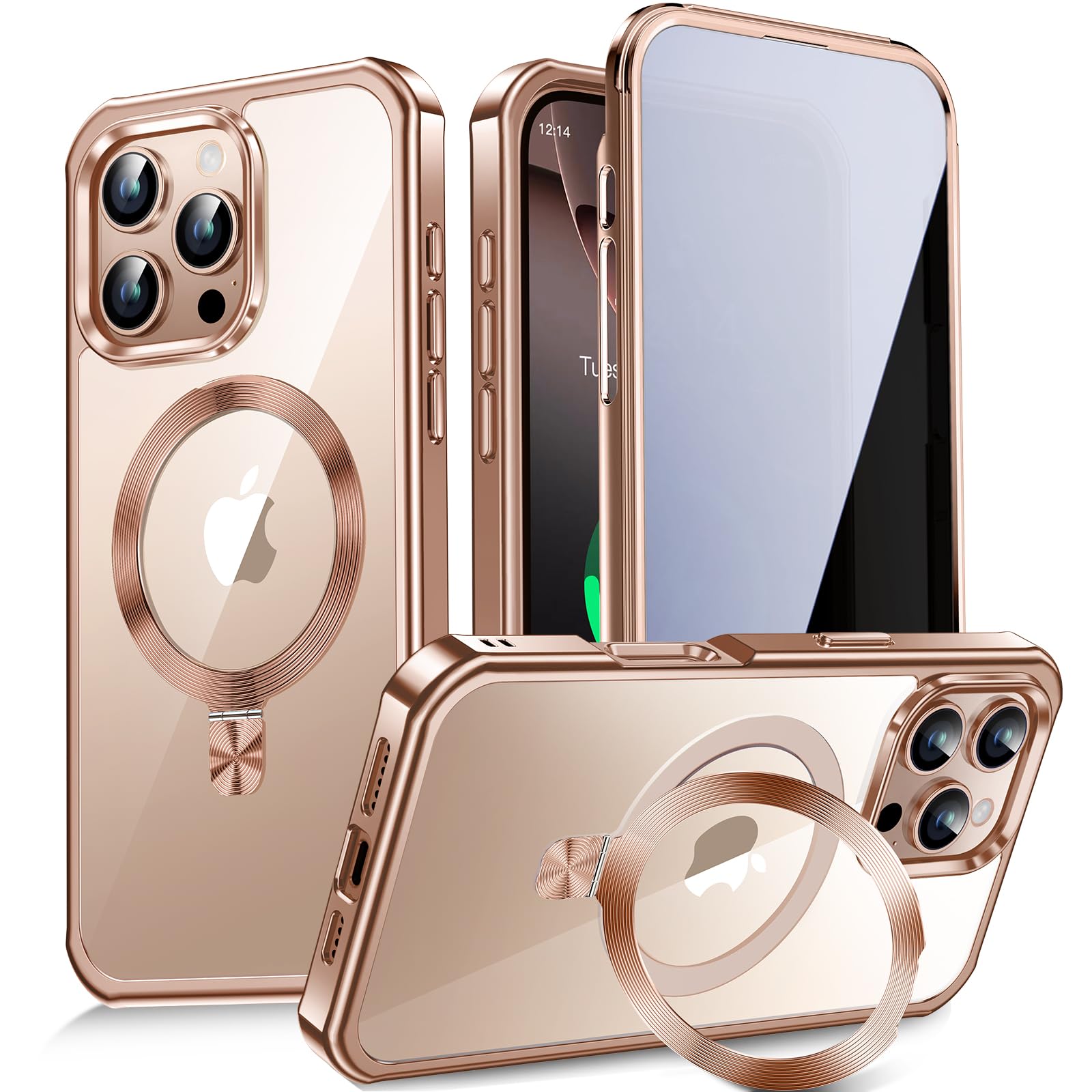 Photo 1 of [CD Metal Ring Stand + Built-in Privacy Screen Protector] Magnetic Case for iPhone 16 Pro Max 6.9" [Soft Bumper Full Signal] [Compatible with MagSafe] Full Body Shockproof Clear Case, Desert Gold