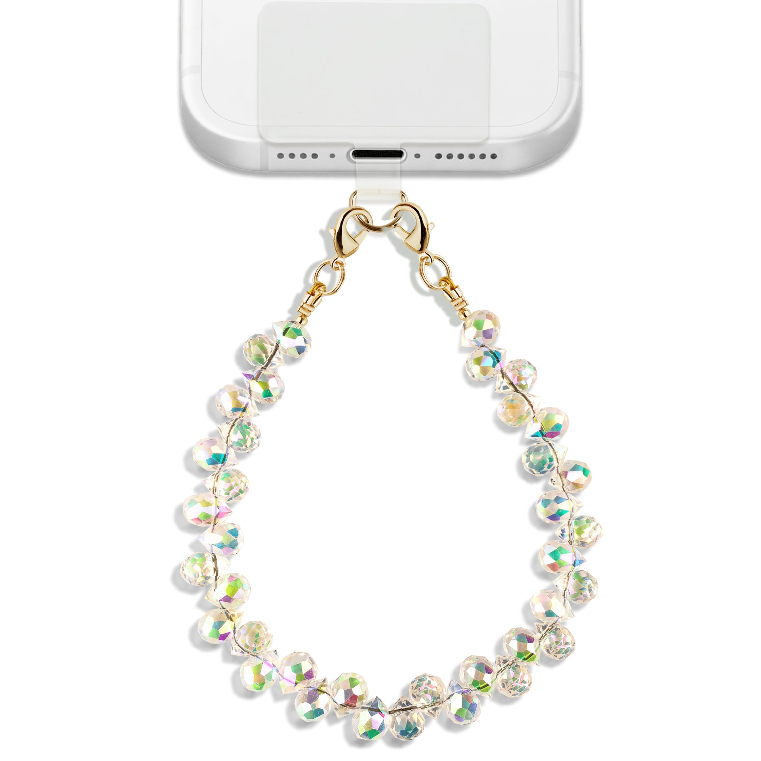 Lostars Natural Stone Beaded Phone Wrist Strap for Women – Detachable Chain Wristlet, Durable 304 Stainless Steel Core (White Multi)