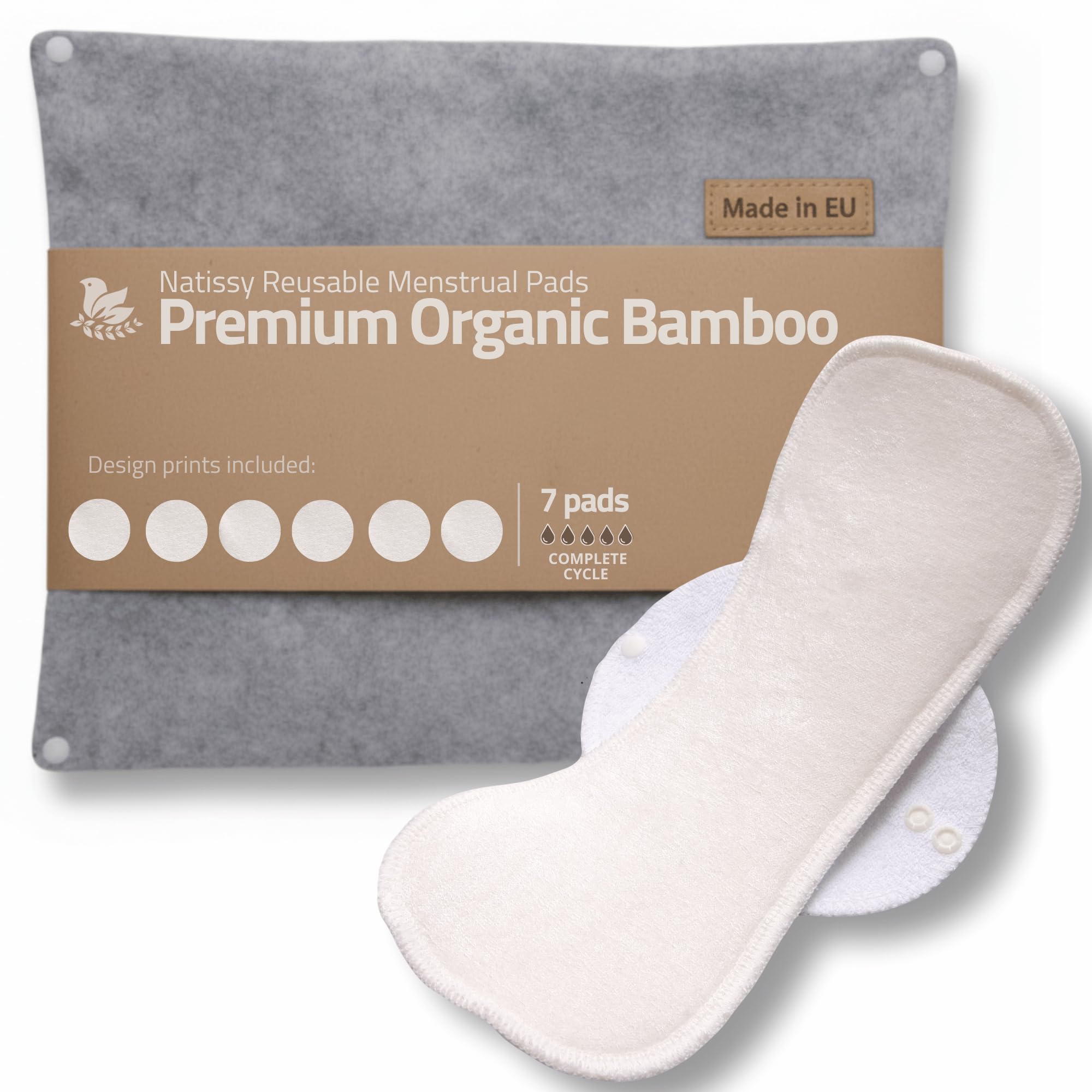 Made in EU – Reusable Sanitary Pads for Light to Heavy Flow - 7 Pack (S, M, L & XL) – High-Temp Washable Cloth Period Pads for Women – Gentle Organic Viscose & Reliable Fit for Menstrual Comfort