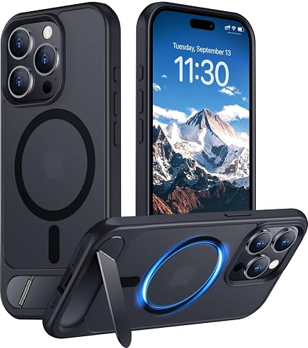 Temdan Magnetic Compatible with iPhone 15 Pro Max Case, [Built-in Invisible Kickstand][Compatible with MagSafe] [Military Grade Shockproof] Slim Translucent Matte Phone Case for iPhone 15 Pro Max 6.7"