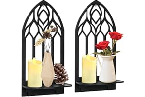 Zzbakress 2 Pcs Gothic Sconces Wall Decor Black Goth Decor Arched Church Wall Gothic Decor Art Gothic Bathroom Decor Gothic Home Decor for Living Room Kitchen Dinner Room (Upward)