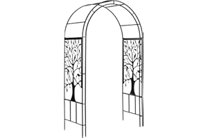 Evergreen Plow & Hearth Tree of Life Garden Arbor - 7 Feet Tall | Slim Metal Arch with Iron Trellis for Climbing Plants | Elegant Wedding Arbor | Outdoor Patio & Garden Decor