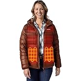 ORORO Women's Lightweight Packable Heated Down Jacket with Hood, 4-Zone Heated Jacket with USB-C Rechargeable Battery