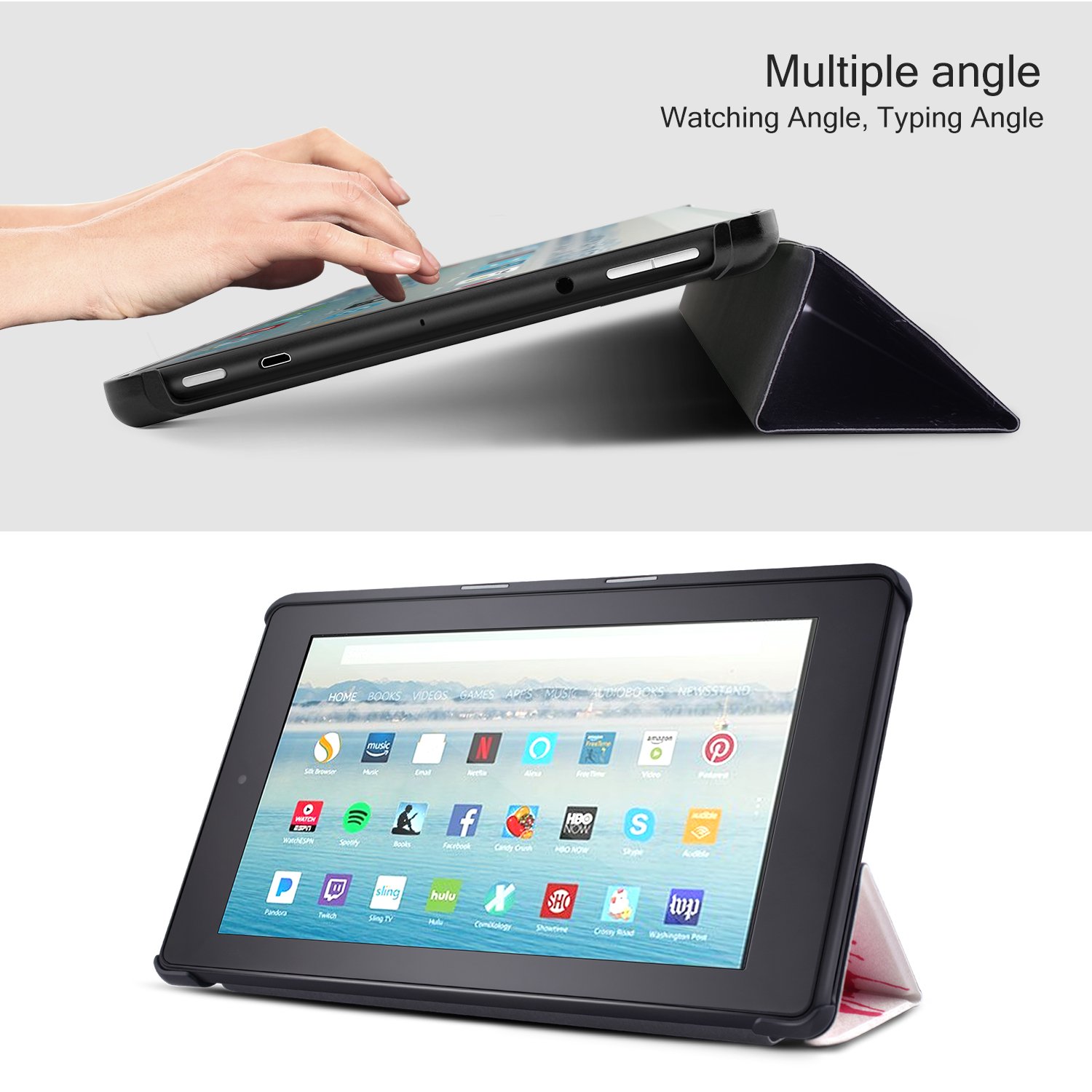 Dopup Fire 10 Case Ultra Lightweight Folding Stand Cover All New Slim-Fit PU Leather with Auto Wake/Sleep Fire 10 Tablet Case(Splatter Red)