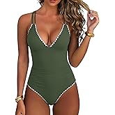 ANRABESS Women One Piece Swimsuits Tummy Control Slimming Bathing Suit Push Up V Neck Swimwear 2026 Beach Vacation Clothes