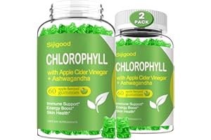 SIJIGOOD 2 Pack Chlorophyll Gummies with Black Seed Oil, Moringa, Probiotic for Body Odor, Digestion, Skin, Hair, and Immunity Support - Adults Kids Women Men, 120 Apple Flavored Gummies