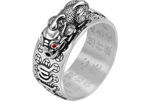 HJ HUAJ Feng Shui Ring Feng Shui PiXiu Mantra Ring PiXiu Rings Amulet Lucky Wealth Buddhist Jewelry Adjustable Ring