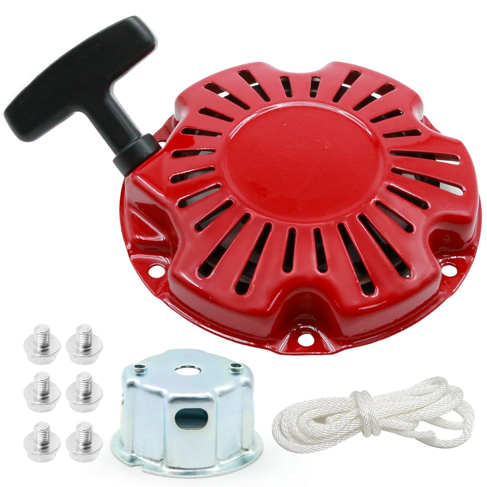 Hoypeyfiy 28400-Z0D-V03ZA Recoil Pull Starter Assembly, Red Recoil Starter Pull Cord Starter with Bolts Spare Rope Start Cup, Replacement for Honda GX100 2.8HP 3HP Engine, 28400-Z0D-V02ZA