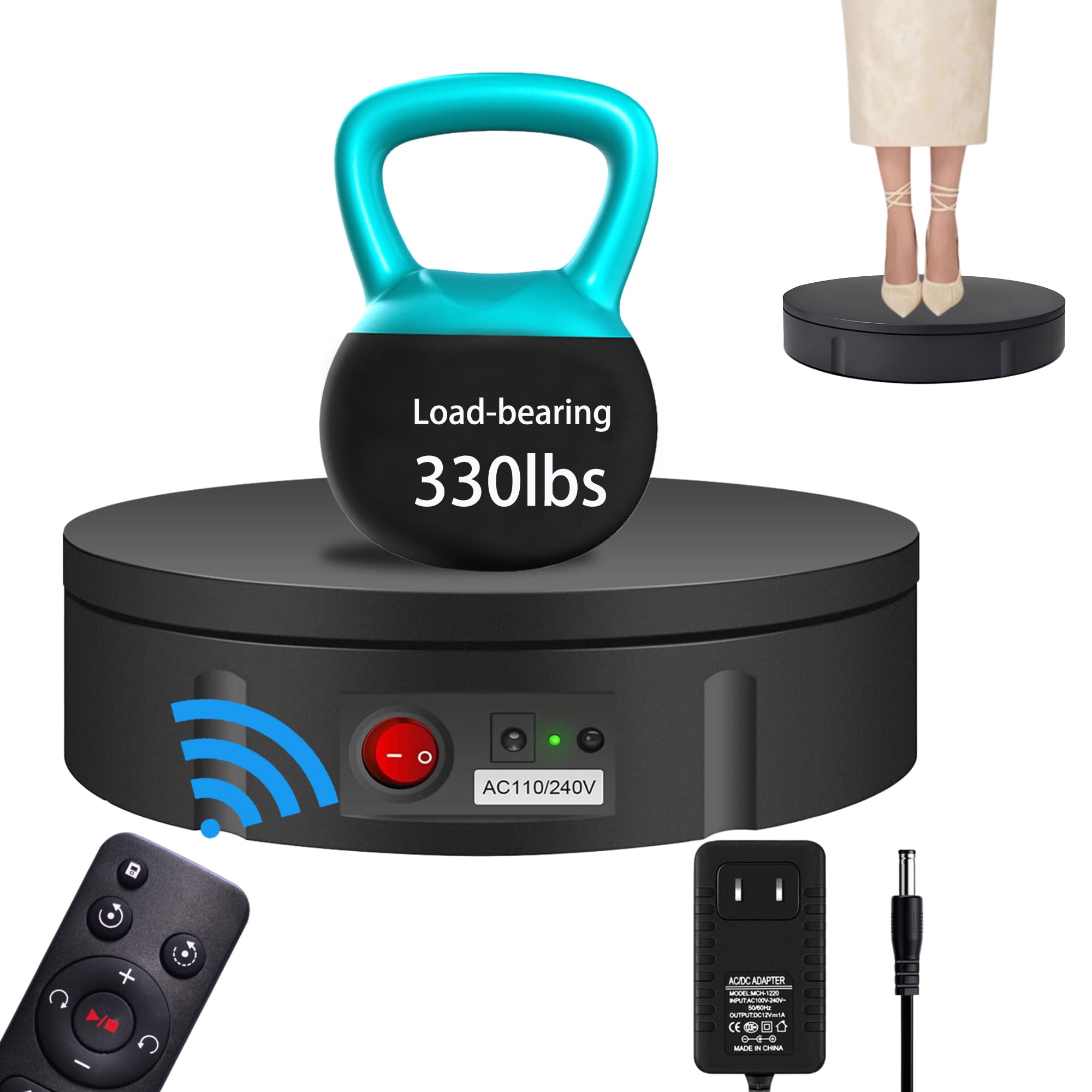 Photo 1 of JAYEGT Motorized Rotating Display Stand, 360 Degree Electric Rotating Turntable for Photography Products Display?Live Video Show,Remote Control Angle, Speed (Black, 11.8inch / 330Lbs Load,Wired)
