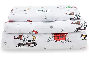 Berkshire Blanket Peanuts® Kids Sheet Set Twin Size - 3 Pieces,Cute Character Snoopy Printed Soft Microfiber Bed Sheets,Holiday Helpers Sheet White